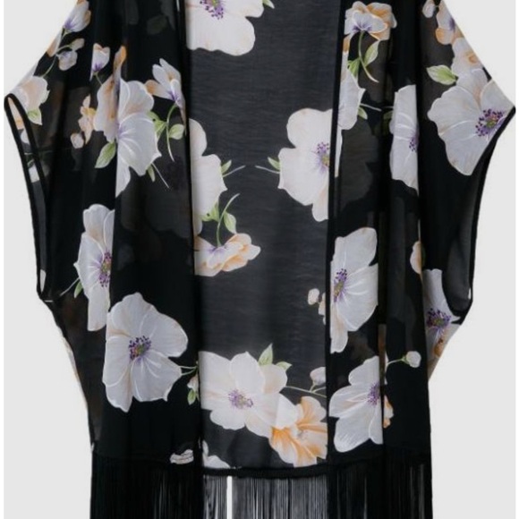 Women’s Floral Kimono with Fringe - Picture 1 of 2